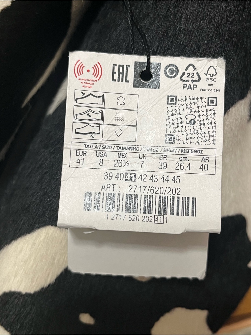 Zara Black and White Cow-Print Slide Mules (Men size 41) - Picture 7 of 7